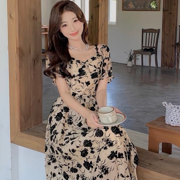 J.ING Cream Off Shoulder Rose Floral Print Midi Dress - Picture 8 of 12